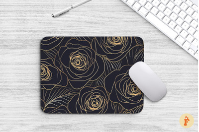 Luxury Golden Line Art Roses Mouse Pad