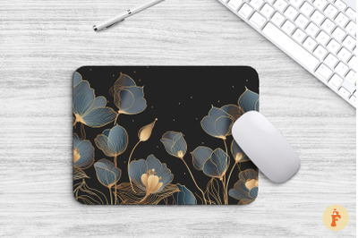 Luxury Golden Line Art Flowers Mouse Pad