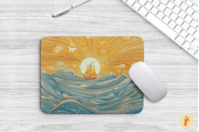 Line Art Gold Sun And The Sea Mouse Pad