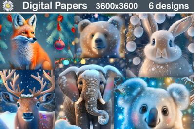 Christmas Animals Digital Paper | Christmas Animals Illustration&nbsp;