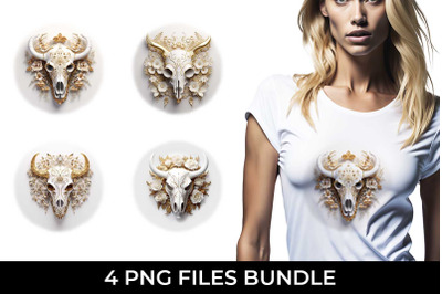 3d Gold White Bull Skull T-shirt Sublimation PNG Bundle