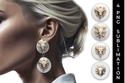 3d Gold White Bull Skull Earrings Sublimation PNG Bundle