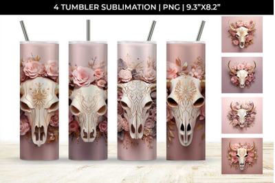 3d Gold Pink Bull Skull Tumbler Wrap Sublimation PNG Bundle