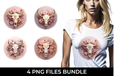 3d Gold Pink Bull Skull T-shirt Sublimation PNG Bundle