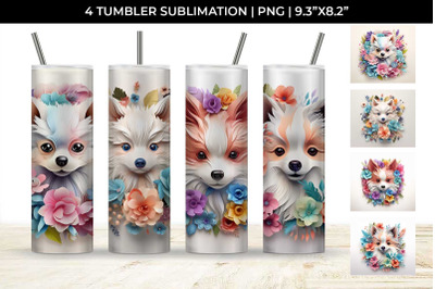 3d Floral Fantasy Pomeranian Tumbler Wrap Sublimation PNG Bundle