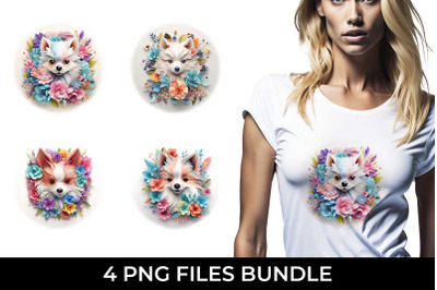 3D Floral Fantasy Pomeranian T-Shirt Sublimation PNG Bundle