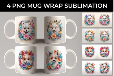 3D Floral Fantasy Pomeranian Mug Sublimation PNG Bundle