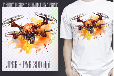 Orange drone design, transparent PNG/JPEG 300dpi