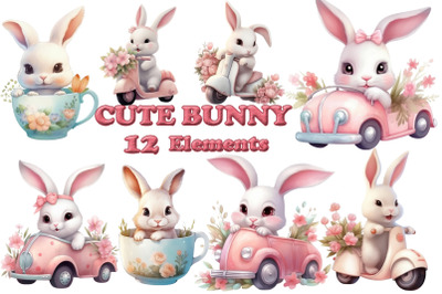 Cute Bunny Clipart, BUNNY CLIPART, Floral Bunny Clipart