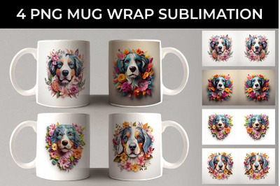 3D Floral Fantasy Bernese Mountain Mug Sublimation PNG Bundle