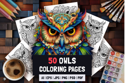 50 Owls: Anti-stress coloring pages