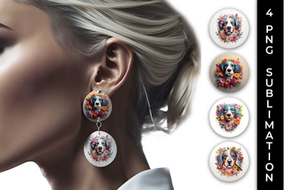 3D Floral Fantasy Bernese Mountain Earrings Sublimation PNG Bundle
