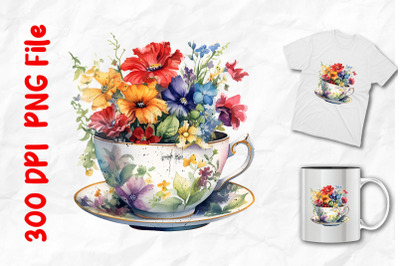 Rainbow Wild Flowers In Tea Cup