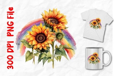 Sunflowers With Rainbow Behind