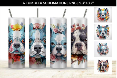 3d Floral Fantasy Boston Terrier Tumbler Wrap Sublimation PNG Bundle