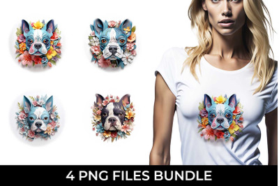 3D Floral Fantasy Boston Terrier T-Shirt Sublimation PNG Bundle