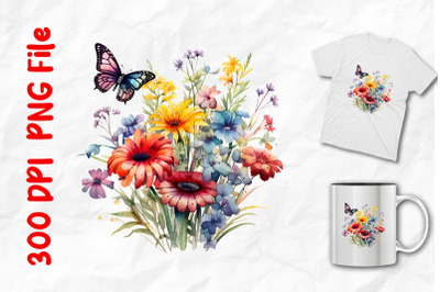 Wild Flowers And Butterflies