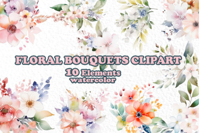 Watercolor floral bouquets clipart