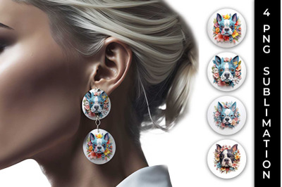 3D Floral Fantasy Boston Terrier Earrings Sublimation PNG Bundle