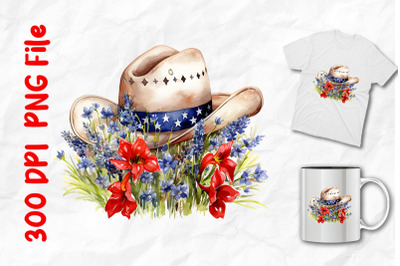 American Cowboy Hat And Wild Flowers