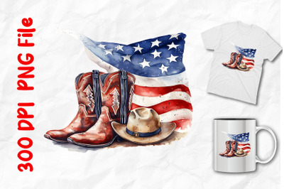 Cowboy Boots And USA Flag