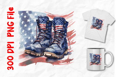 Combat Boots And USA Flag