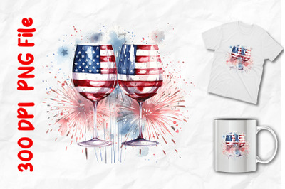 Wine Glasses With USA Flag