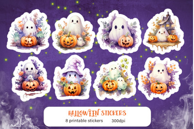 Cute cartoon ghosts sticker pack with Halloween characters PNG