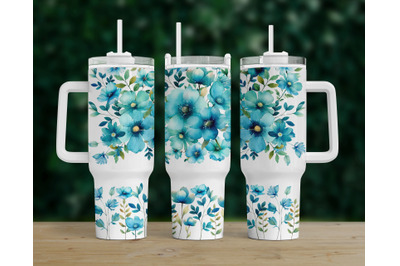Turquoise Flowers Tumbler 40oz Quencher Wrap