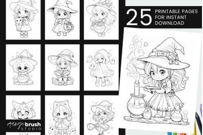 Chibi Witch Halloween Coloring Book For Kids