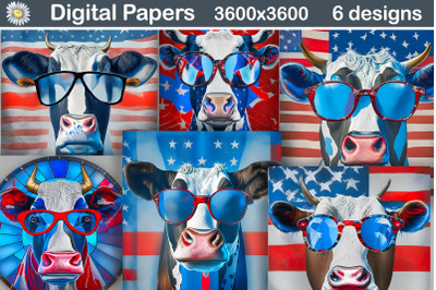 Patriotic Cow Illustration | American Flag Cow Digital paper