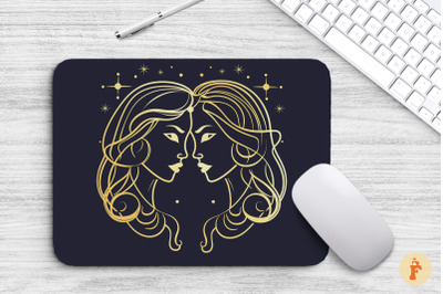 Gemini Zodiac Sign Line Art Mouse Pad