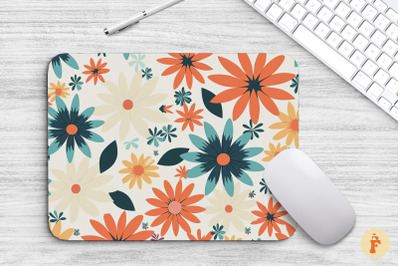 Minimal Retro Hippie Flowers Mouse Pad