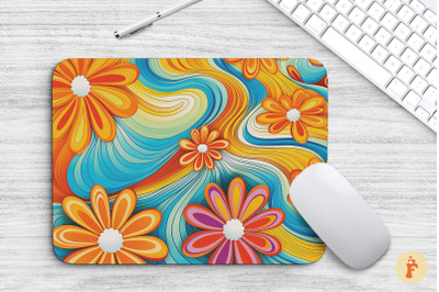 Daisy And Psychedelic Waves Mouse Pad