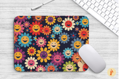 Retro Smiley Face Flowers Mouse Pad