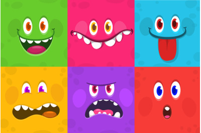 Cute Halloween monsters faces expressions. Vector set