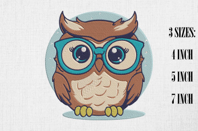 Cute Owl Wearing Glasses Embroidery