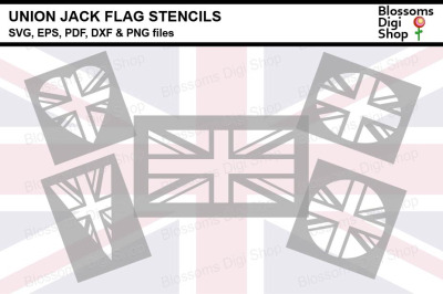 Union Jack Flag Stencils SVG, EPS, PDF, DXF &amp; PNG files