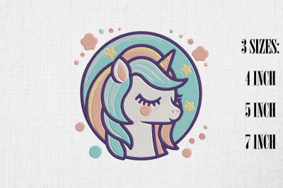 Cute Kawaii Unicorn Embroidery Design