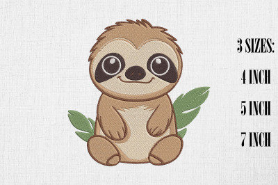 Cute Kawaii Sloth Embroidery Design