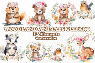 Woodland animals watercolor clipart Forest Animals clipart