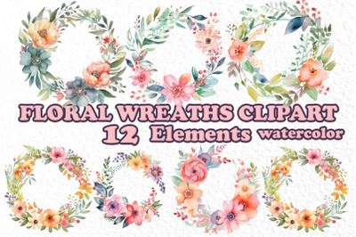 Watercolor floral wreaths clipart,Cute Wreaths Clipart