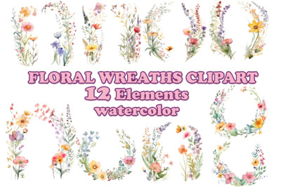 Watercolor floral wreaths clipart,Cute Laurel Clipart