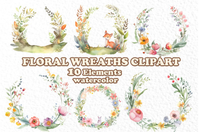 Watercolor floral wreaths clipart,Cute Laurel Clipart