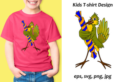 Cartoon Bird with Candy Sublimation. Kids T-Shirt Design.