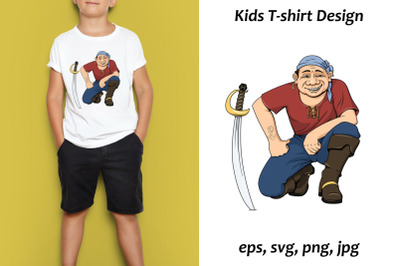 Cartoon Pirate Sublimation. T-Shirt Design.