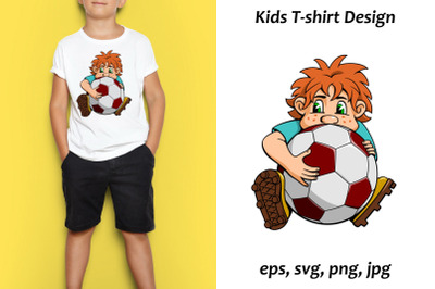 Cartoon Goalkeeper Sublimation. Kids T-Shirt Design.