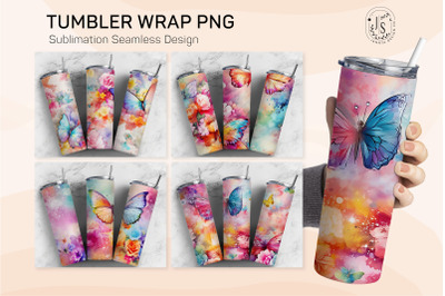 Colorful Butterfly Floral Tumbler Wrap, Seamless Designs
