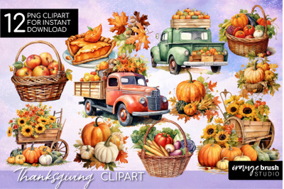 Watercolor Autumn Clipart, Thanksgiving Sublimation Bundle