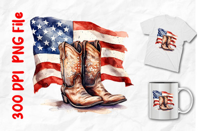 Cowboy Boots And American Flag